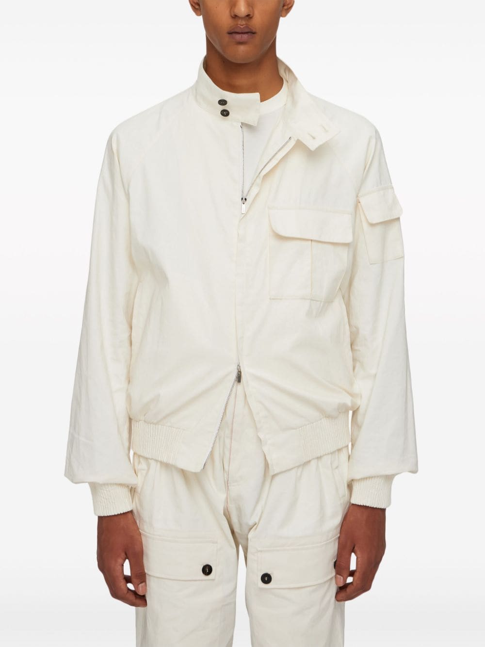 Shop Ferragamo Linen Bomber Jacket In White