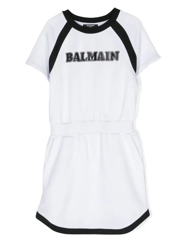 Balmain Kids logo-print Jersey Dress | White | FARFETCH