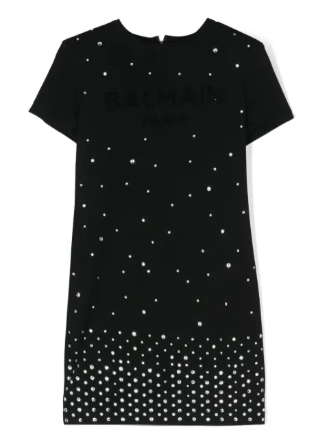 Balmain Kids rhinestone-embellished ribbed dress