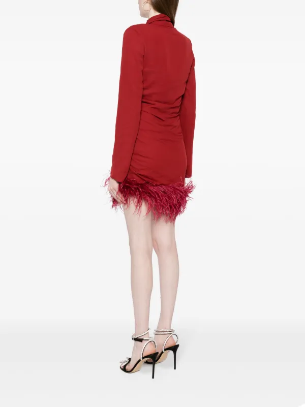 de La Vali Avenue Feather-trim Minidress - Red de La Vali Avenue Feather-trim Minidress - Red