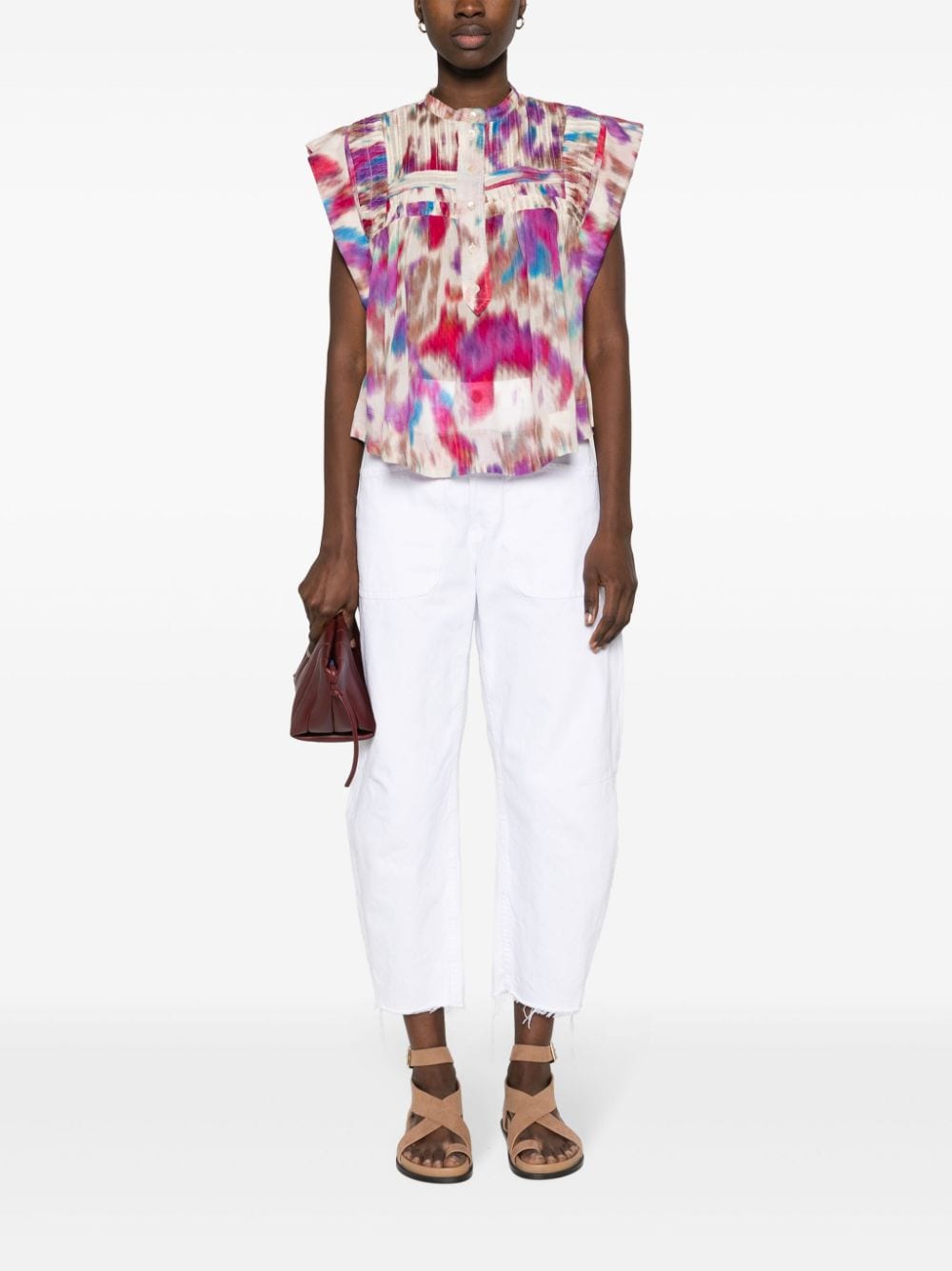 Shop Marant Etoile Leaza Abstract-print Blouse In Neutrals