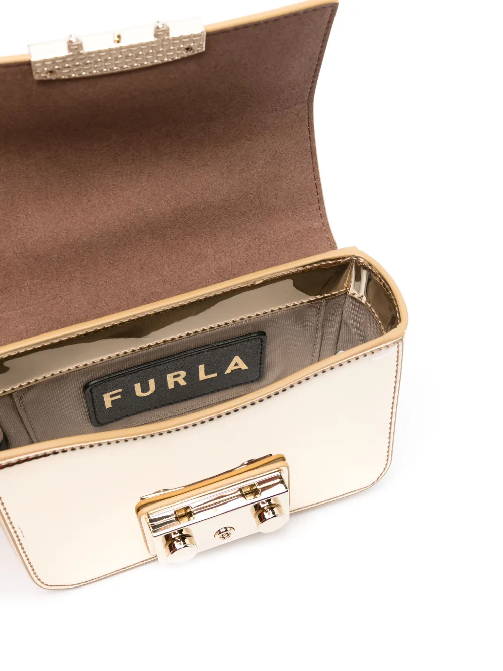 Shop Furla Metropolis Mirrored-finish Mini Bag In 金色