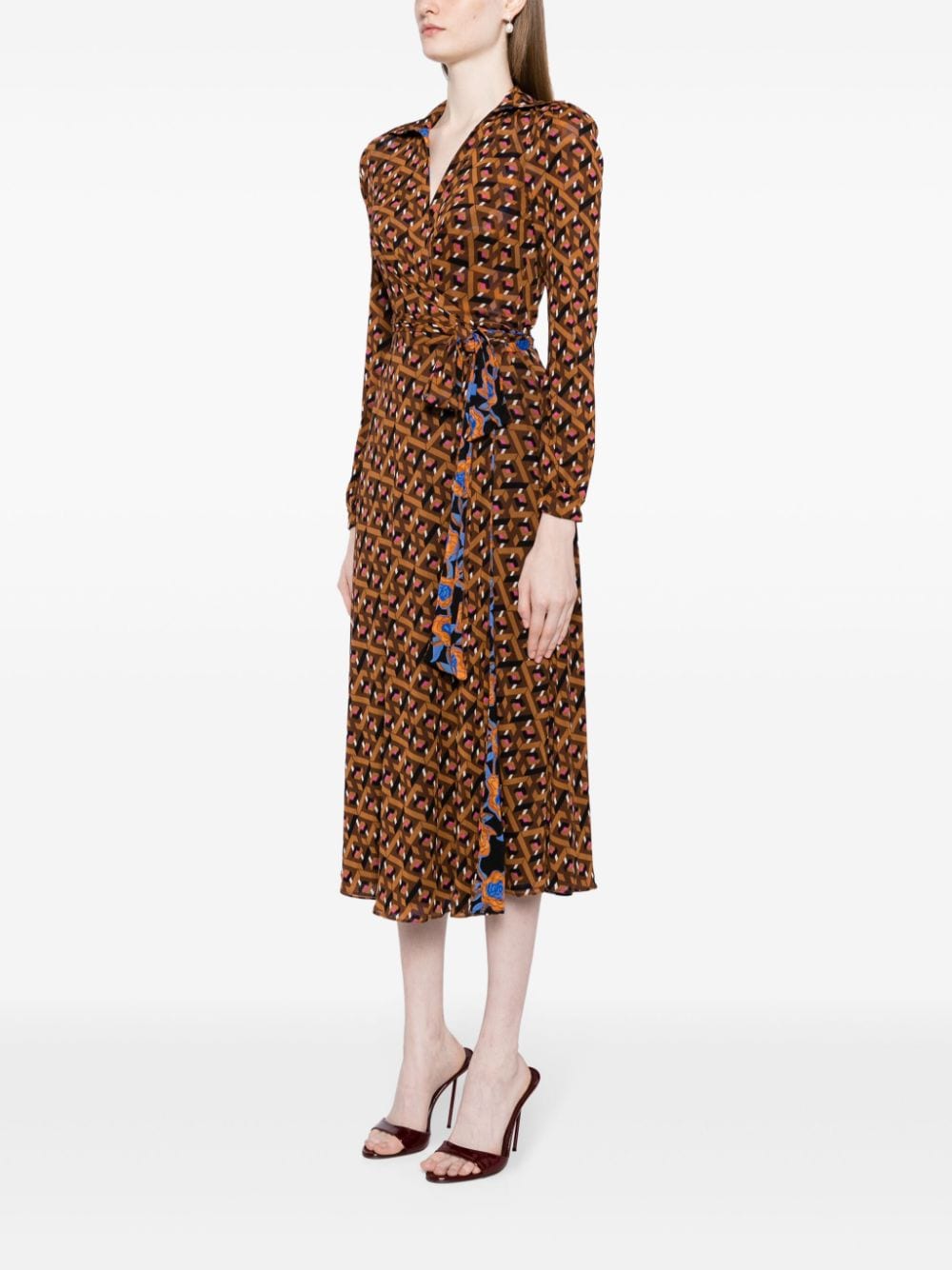 DVF Diane von Furstenberg Phoenix jurk met geometrische print Bruin