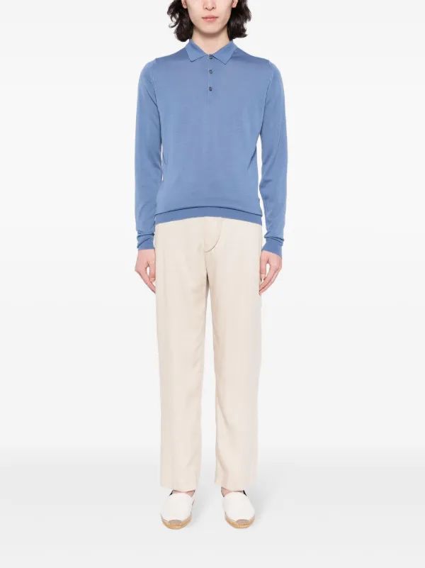Wool long-sleeved polo shirt in blue - John Smedley | Mytheresa