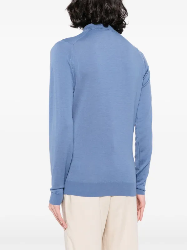 John Smedley long-sleeve Wool Polo Shirt | Blue | FARFETCH