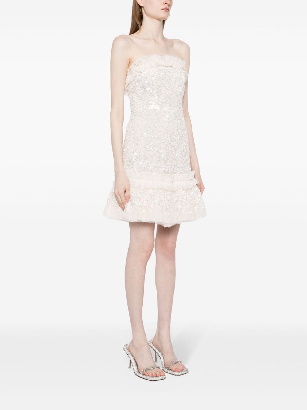 Shop Needle & Thread Regal Rose Gloss Strapless Minidress In 中性色