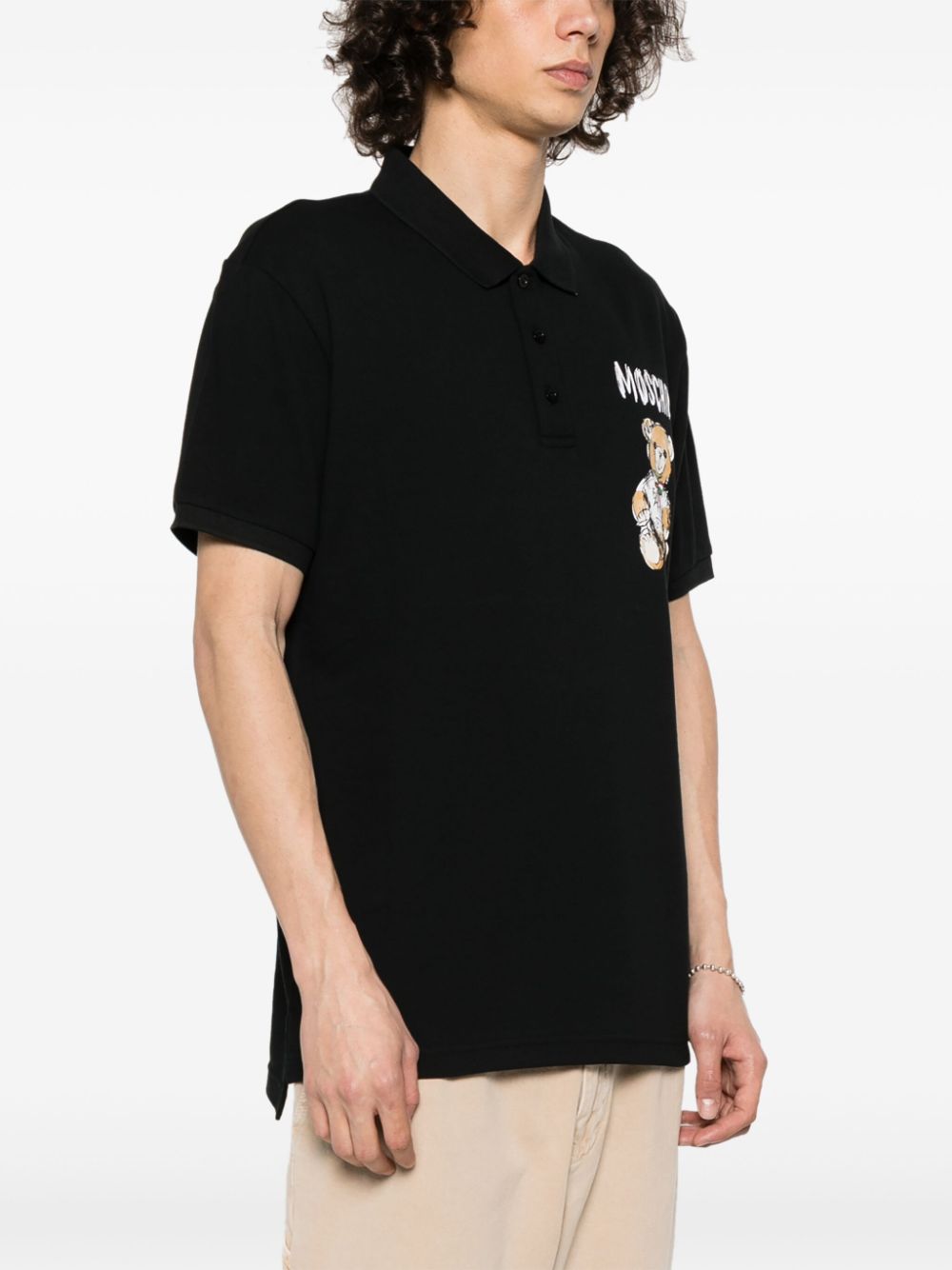 Shop Moschino Teddy Bear Cotton Polo Shirt In Black