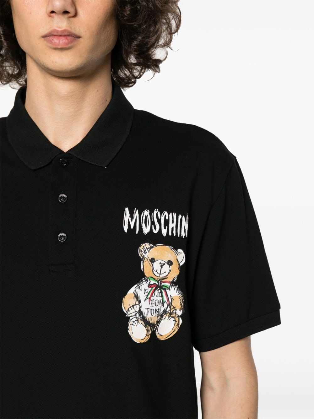 Shop Moschino Teddy Bear Cotton Polo Shirt In Black