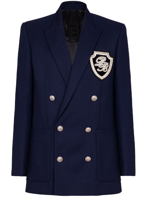 Balmain monogram-badge virgin-wool blazer