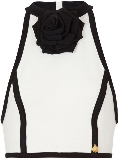 Balmain Neckholder-Top mit Rosenapplikation