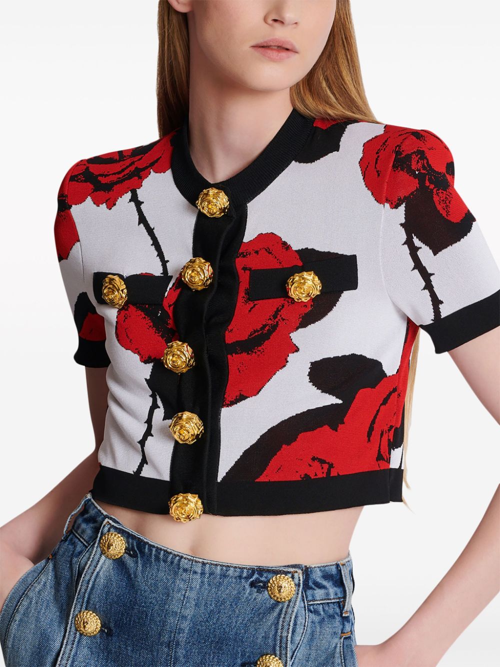 Balmain floral-jacquard cropped cardigan Women