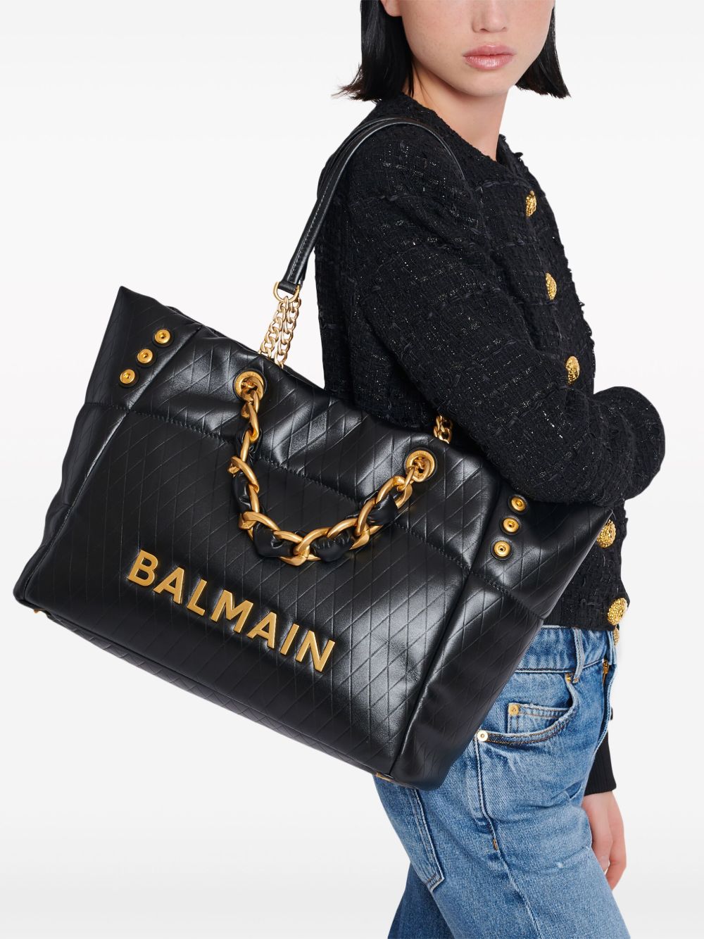 Balmain 1945 Soft denim shopper Zwart