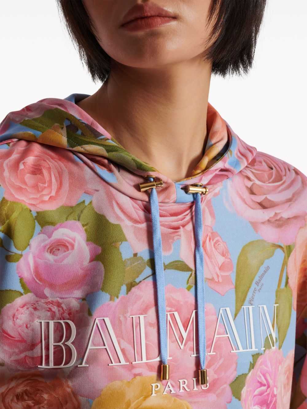 Balmain floral-print cropped hoodie Women