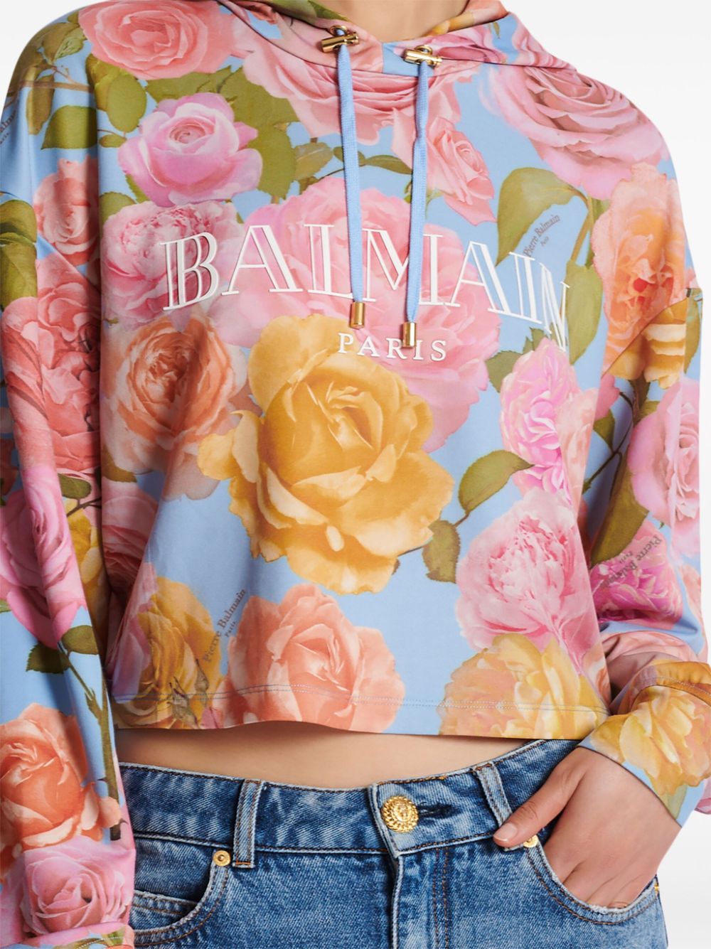 Balmain floral-print cropped hoodie Women