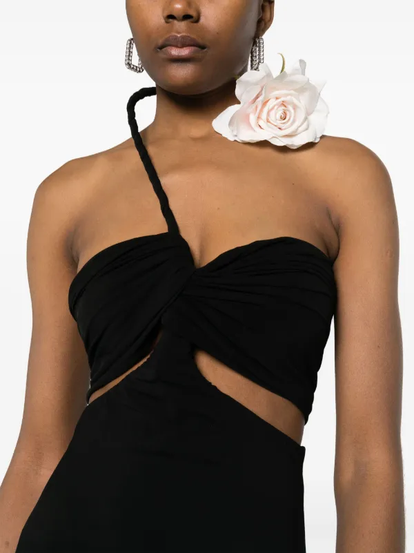 Magda Butrym rose-detail Asymmetric Midi Dress | Black