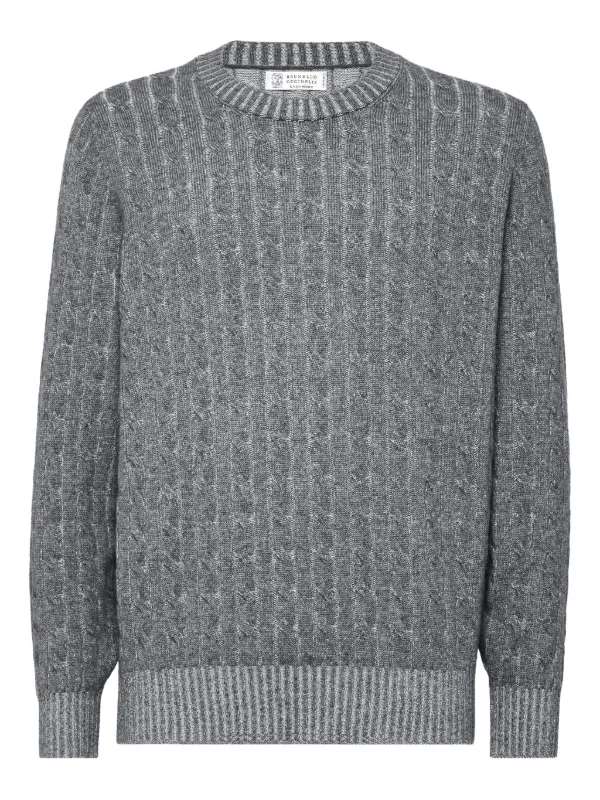 【極上美品】Brunello Cucinelli クルーネックケーブルセーター Brunello Cucinelli ケーブルニット セーター | グレー | FARFETCH JP