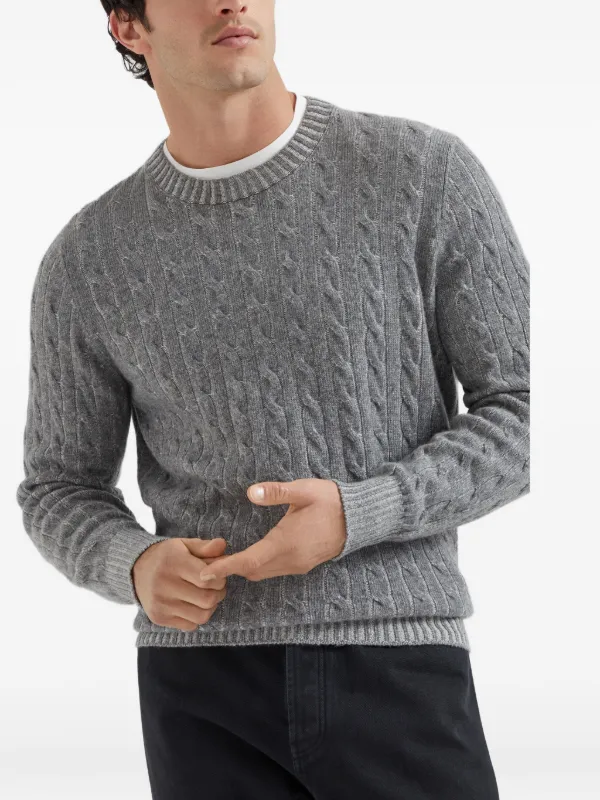 【極上美品】Brunello Cucinelli クルーネックケーブルセーター Brunello Cucinelli ケーブルニット セーター | グレー | FARFETCH JP
