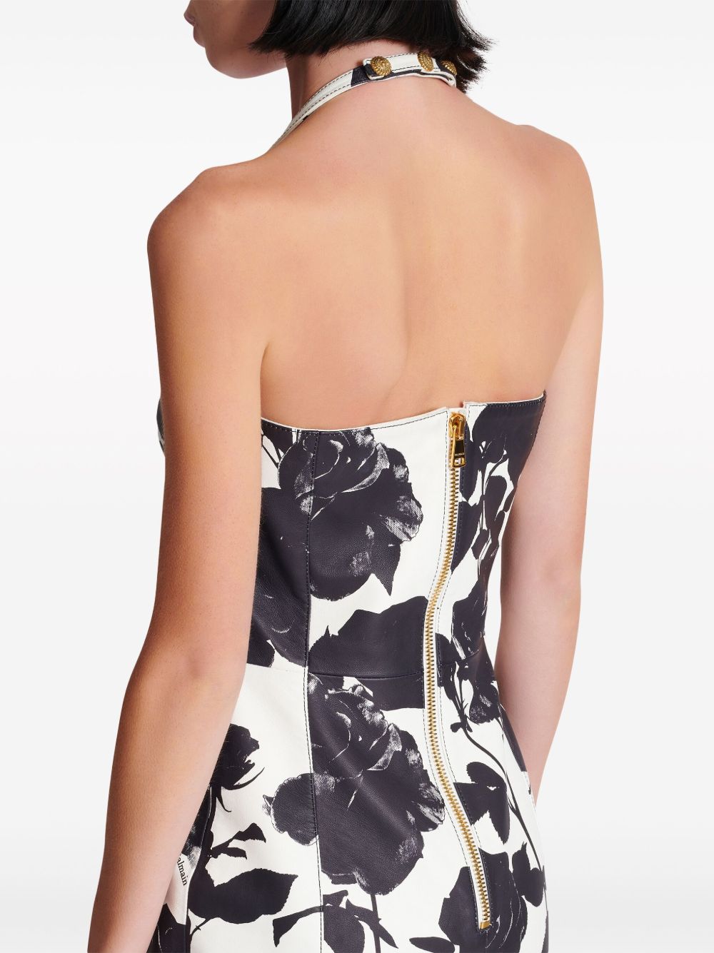 Balmain floral-print leather minidress Women