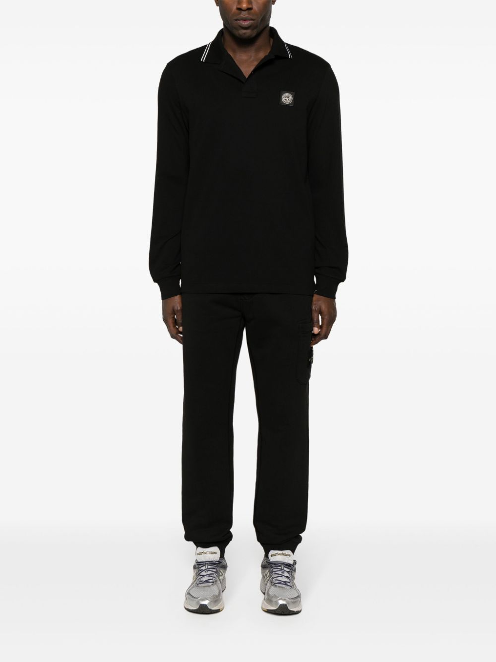 Stone Island Poloshirt met gestreepte kraag - Zwart