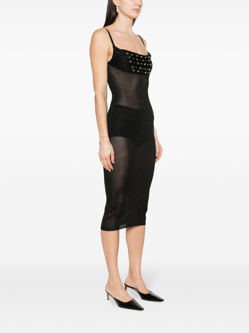 Shop Alessandra Rich Lurex Studded Midi Dress In Black