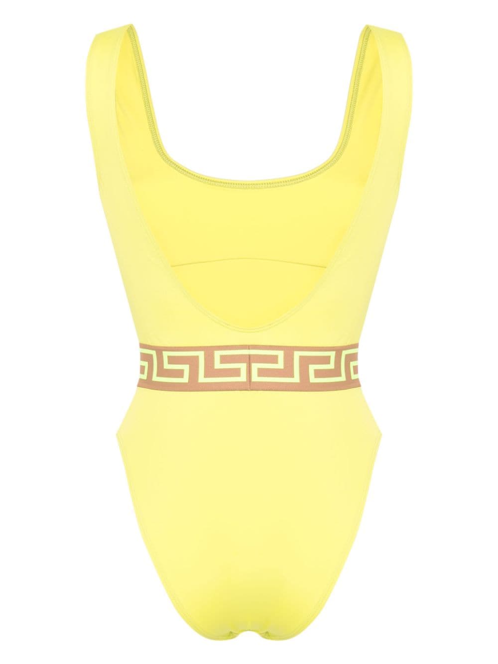 Shop Versace Greca-jacquard Swimsuit In Yellow