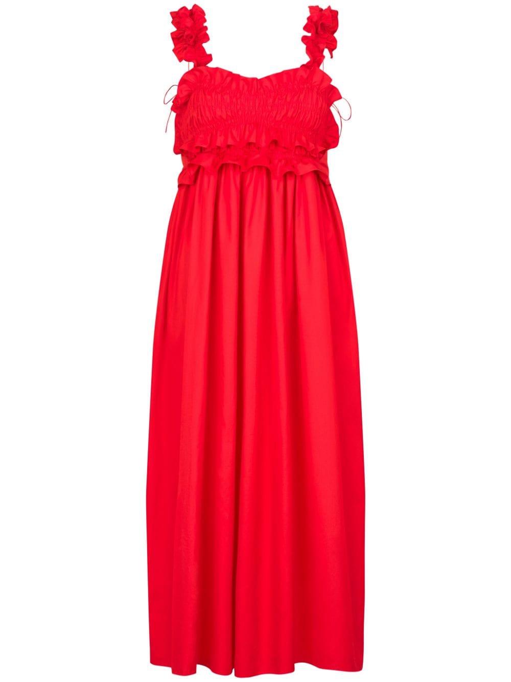 Cecilie Bahnsen Giovanna maxi-jurk met ruches Rood