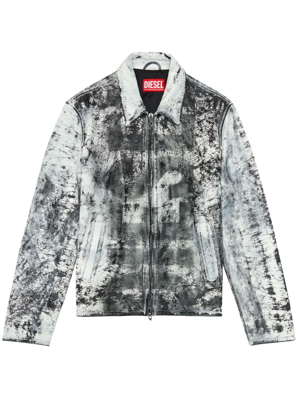 Diesel L-pylon-a Cracked-finish Leather Jacket In White