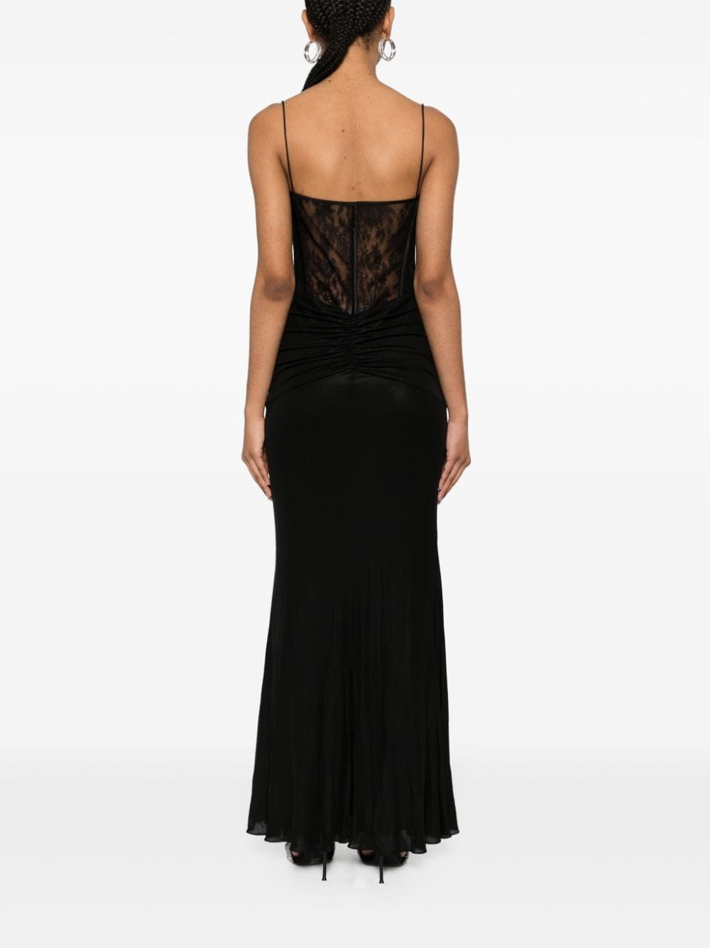 Shop Alessandra Rich Draped Lace-panel Maxi Dress In Black