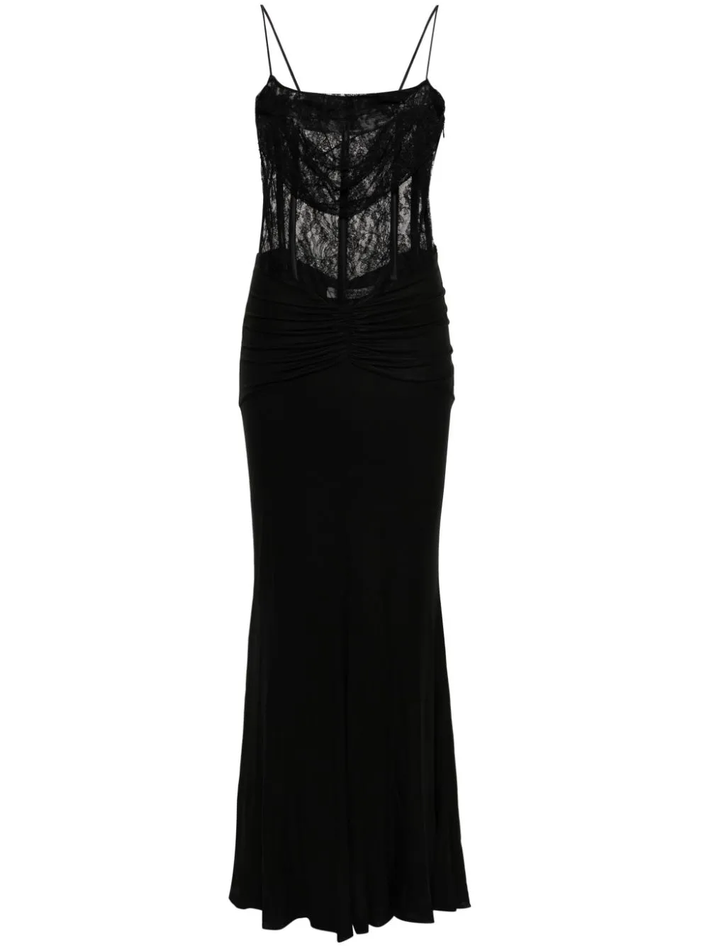 Shop Alessandra Rich Draped Lace-panel Maxi Dress In Black