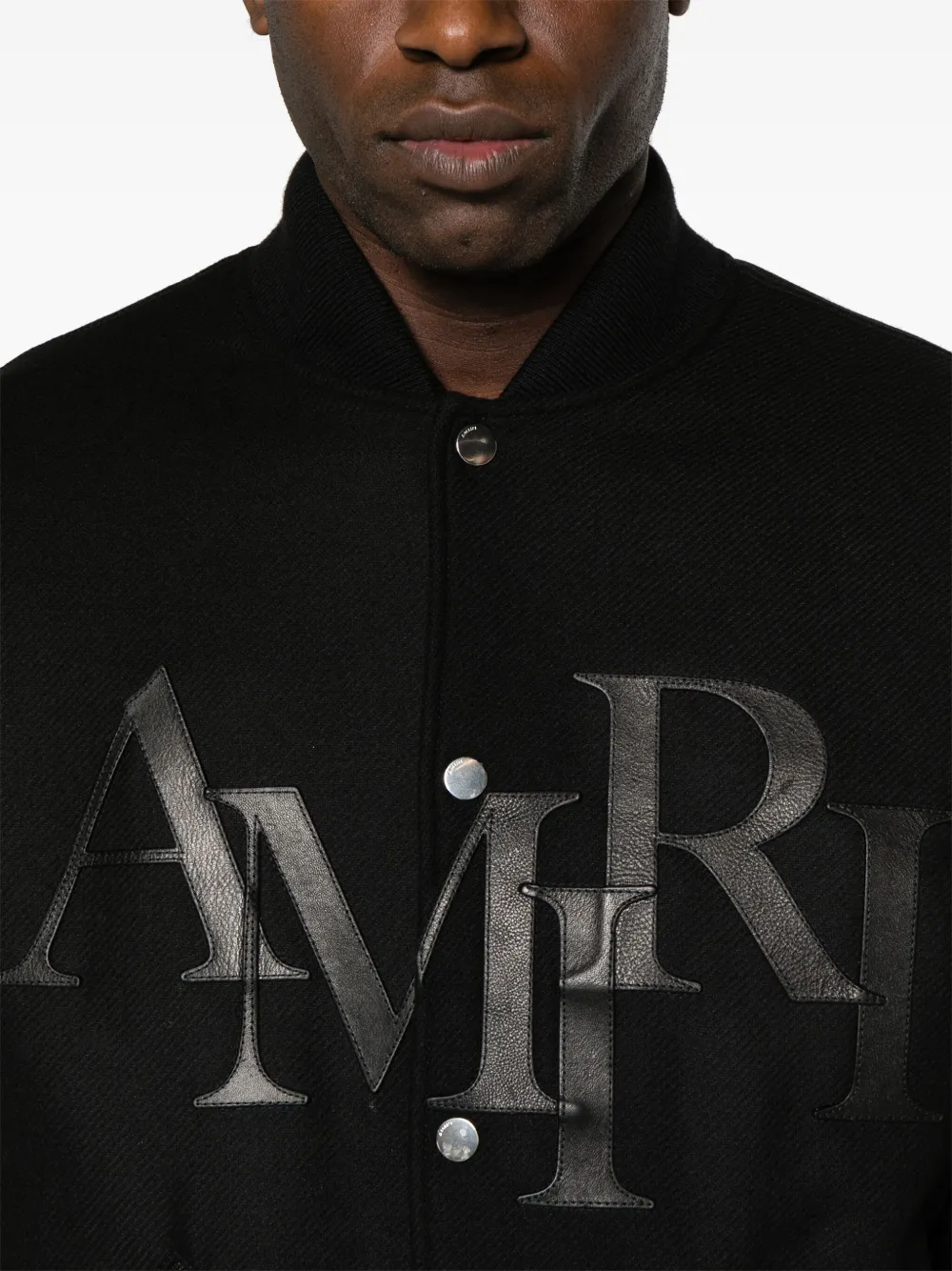 Shop Amiri Staggered Logo Varsity Jacket In Black