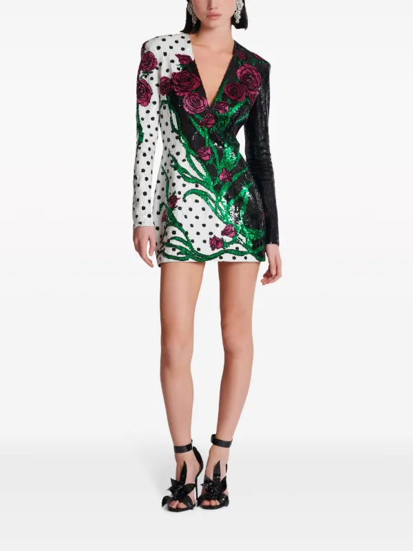 Balmain V-neck Sequin Minidress | Black | FARFETCH