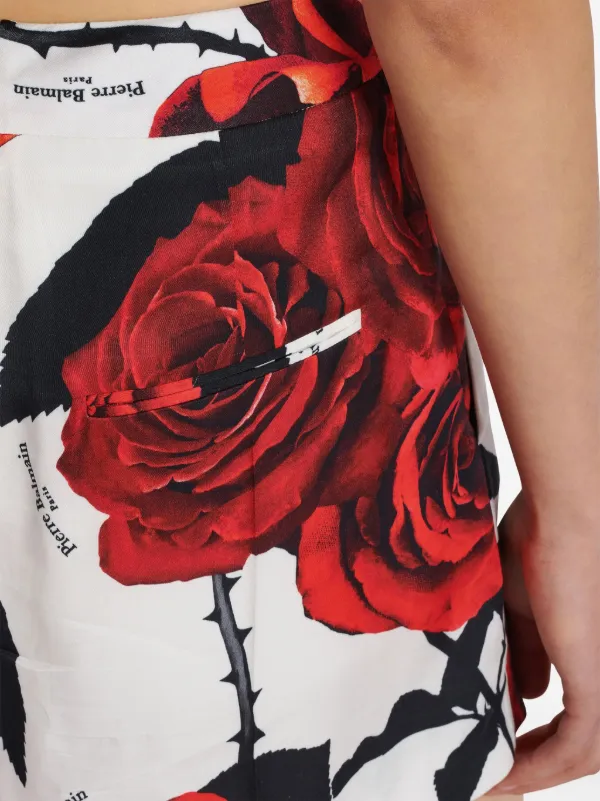 ショートパンツ Balmain Rose-Print Satin Shorts Balmain rose-print Satin Shorts | White | FARFETCH TW