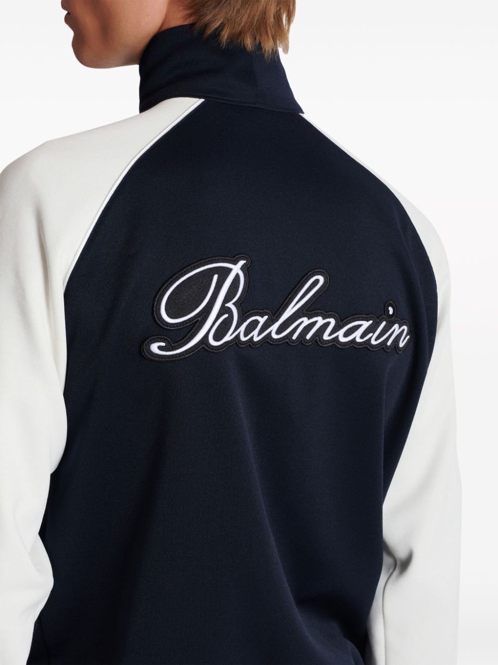 Balmain logo-applique varsity jacket Men