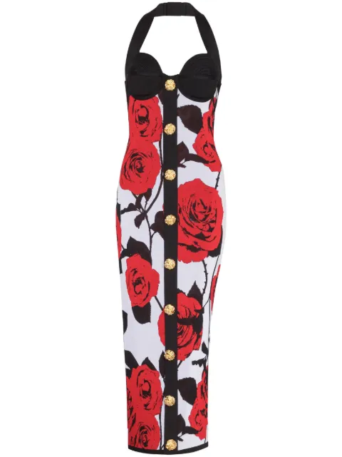 Balmain floral-jacquard knit midi dress