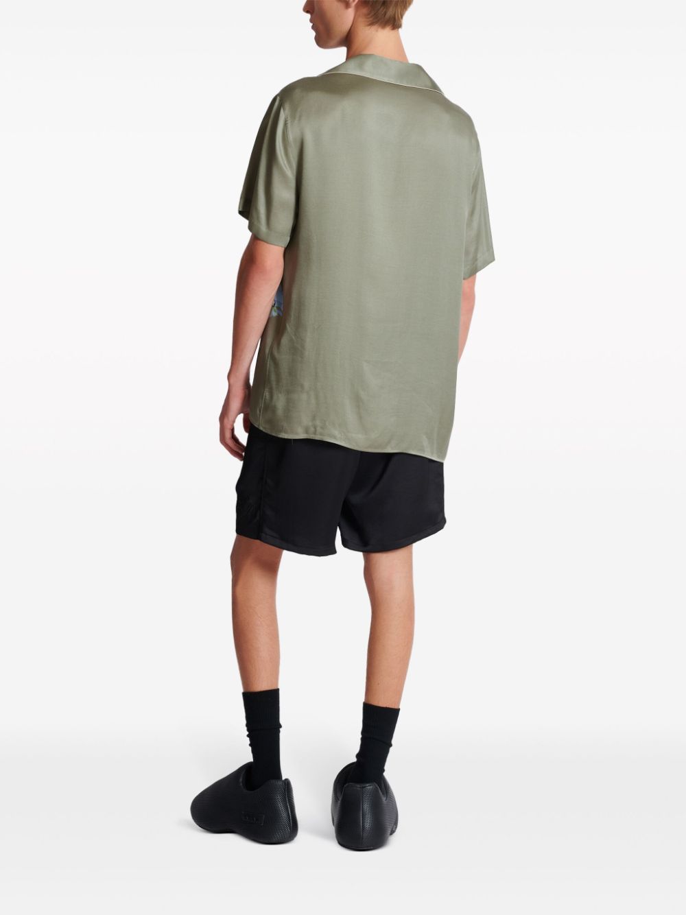 Shop Balmain Tiger-print Satin Shirt In Green