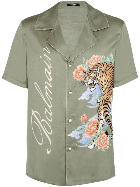 Balmain tiger-print satin shirt