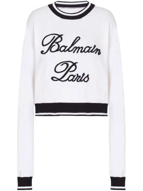 Balmain logo-embroidered crew-neck jumper