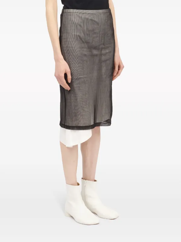 MM6 Maison Margiela Sheer Ribbed Midi Skirt | Black | FARFETCH