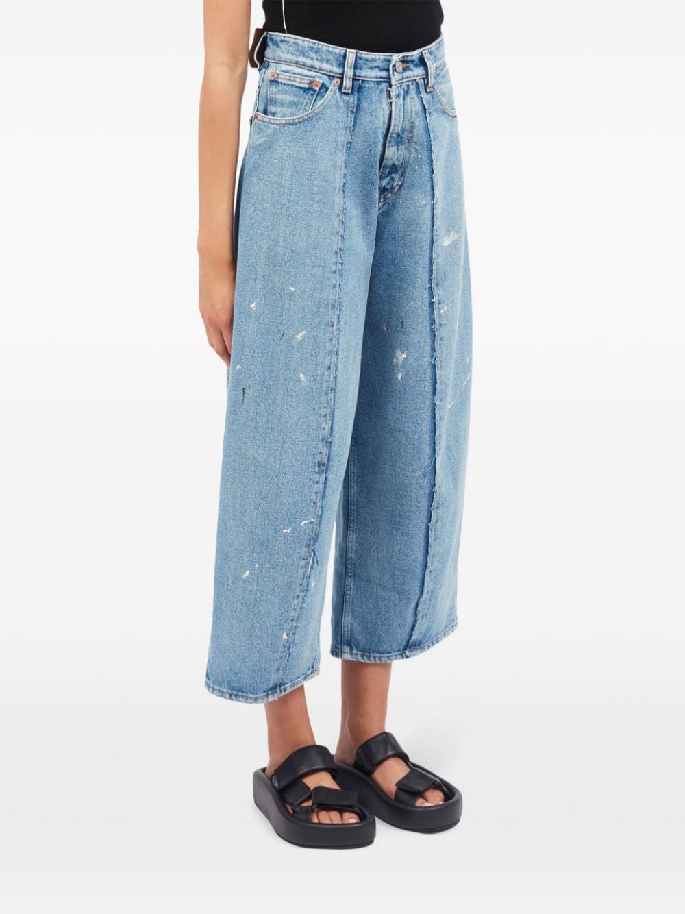 Shop Mm6 Maison Margiela Wide-leg Cropped Jeans In Blue