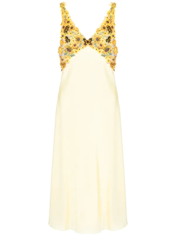 Mary Katrantzou Beaded Stretch-silk Slip Dress in Yellow