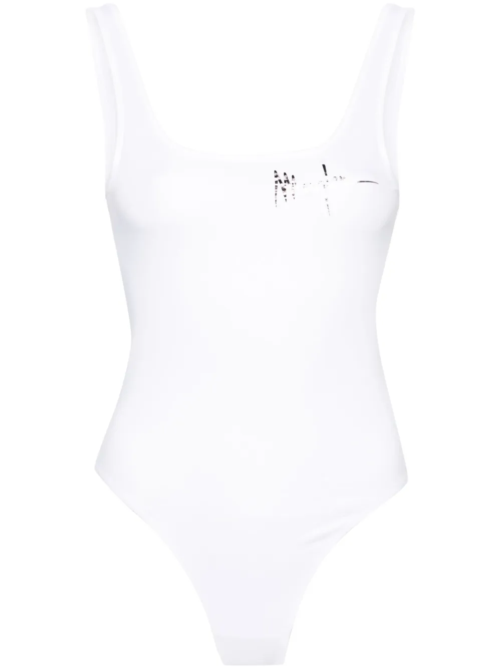 Shop Mugler Signature Logo-print Bodysuit In White