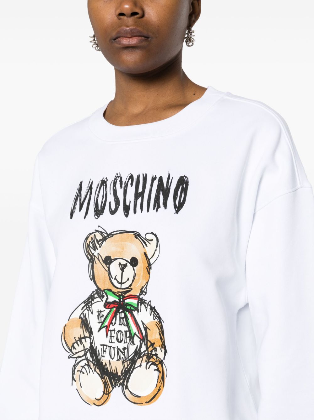 Shop Moschino Teddy Bear Cotton Sweatshirt In White