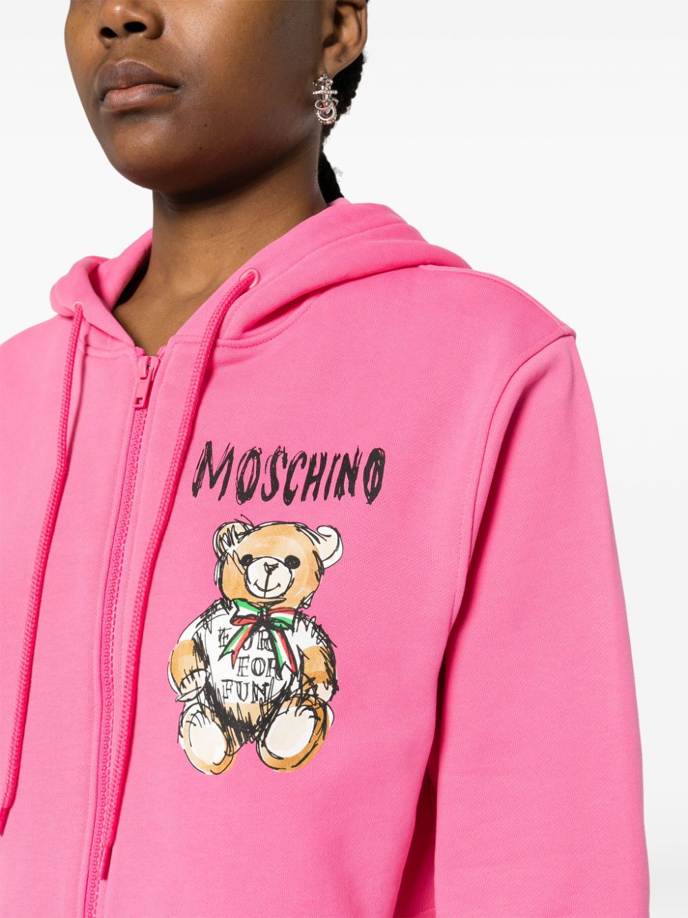 Shop Moschino Teddy Bear-print Zipped Hoodie In Pink
