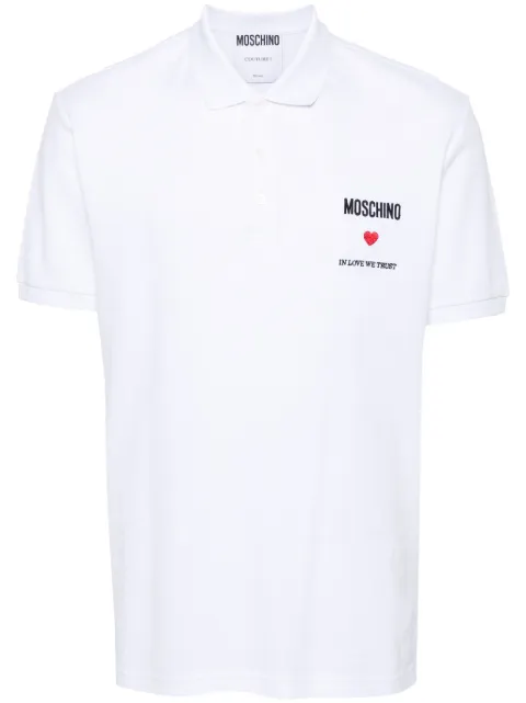 Moschino embroidered-quote polo shirt