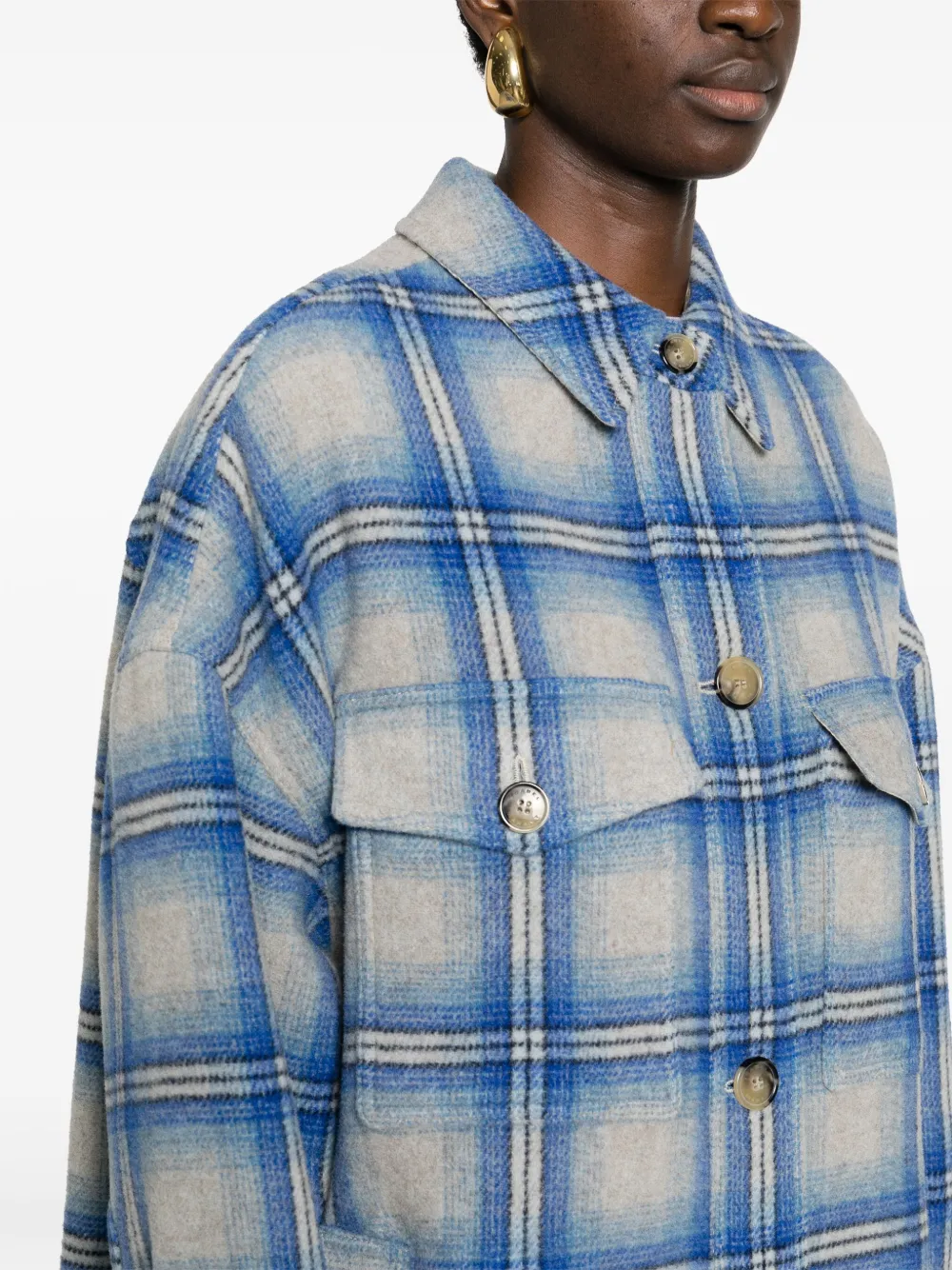 Shop Isabel Marant Fontizi Checked Coat In Blue