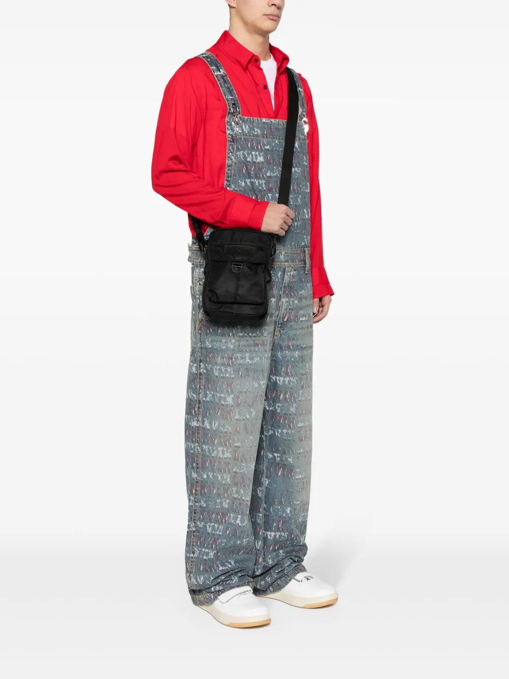 Moschino Schoudertas met logo-applicatie - Zwart