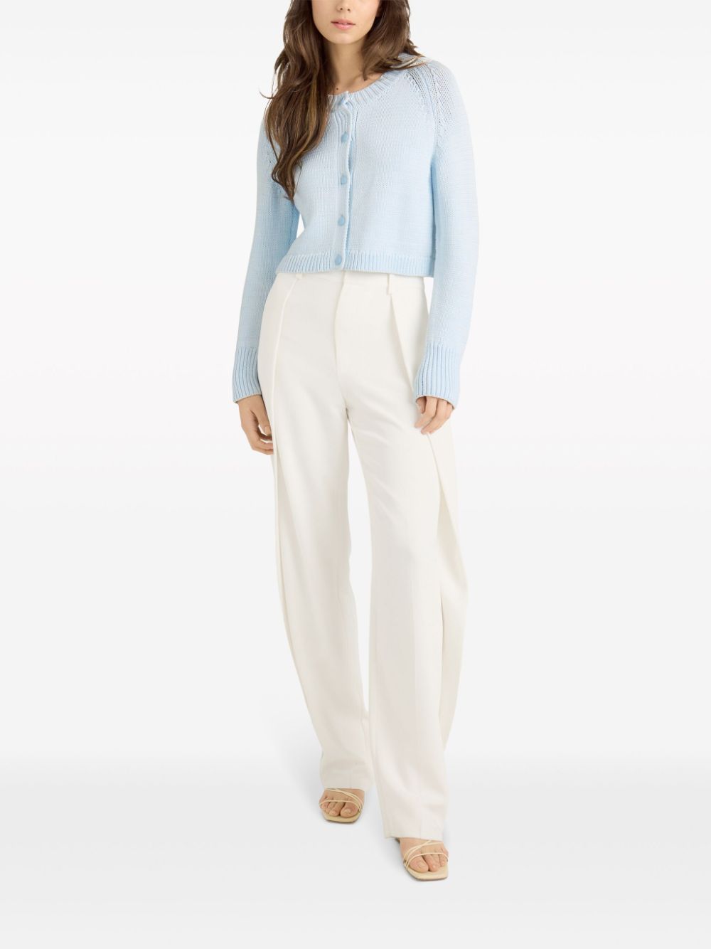 Shop Cinq À Sept Millie Knitted Cropped Cardigan In Blue