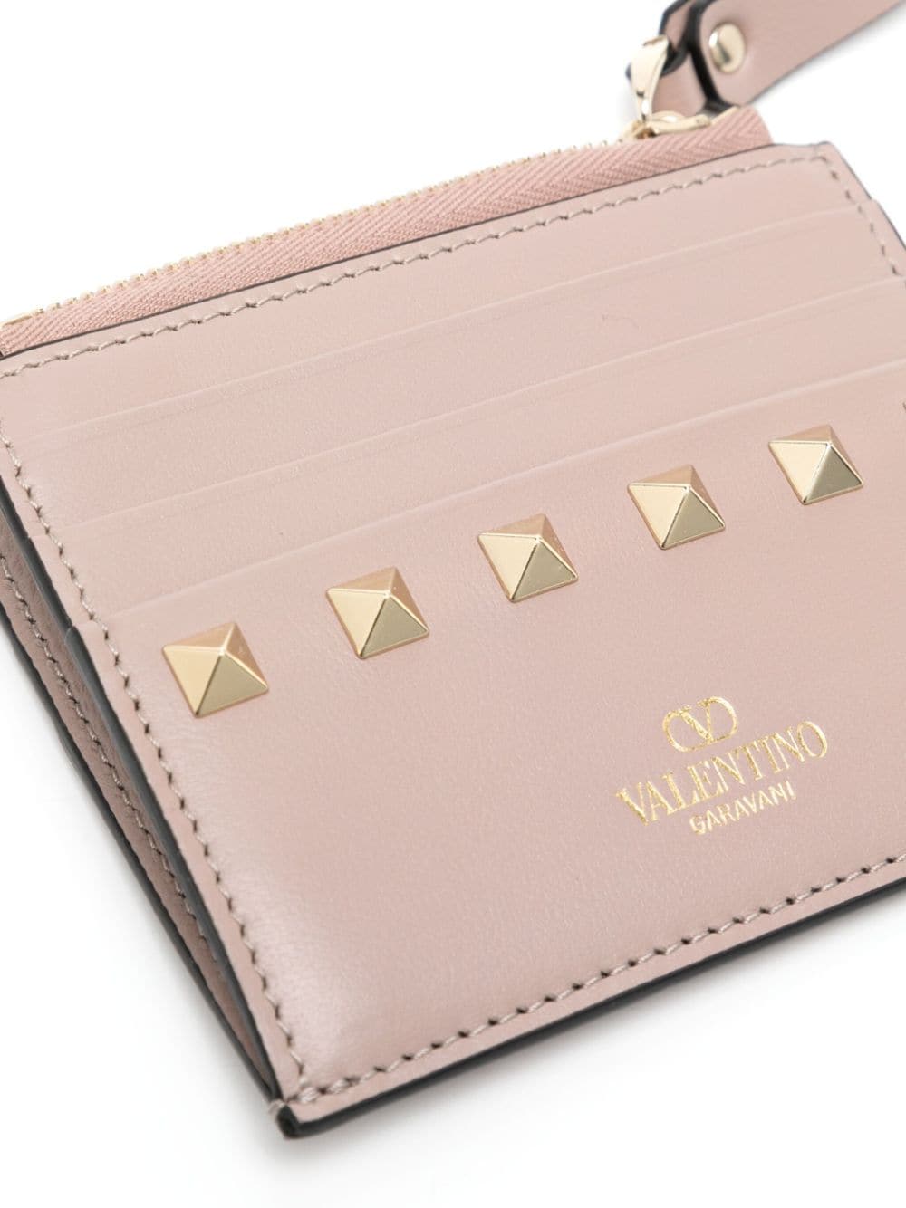 Shop Valentino Rockstud Leather Cardholder In Pink