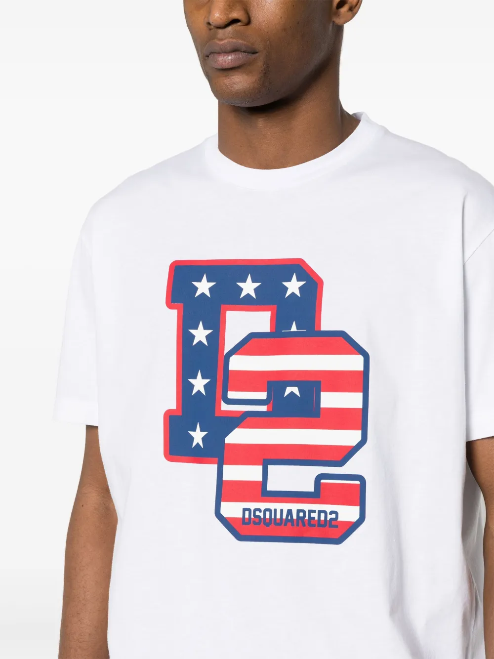Dsquared2 Crew Neck Graphic Print Cotton Jersey Texture In White