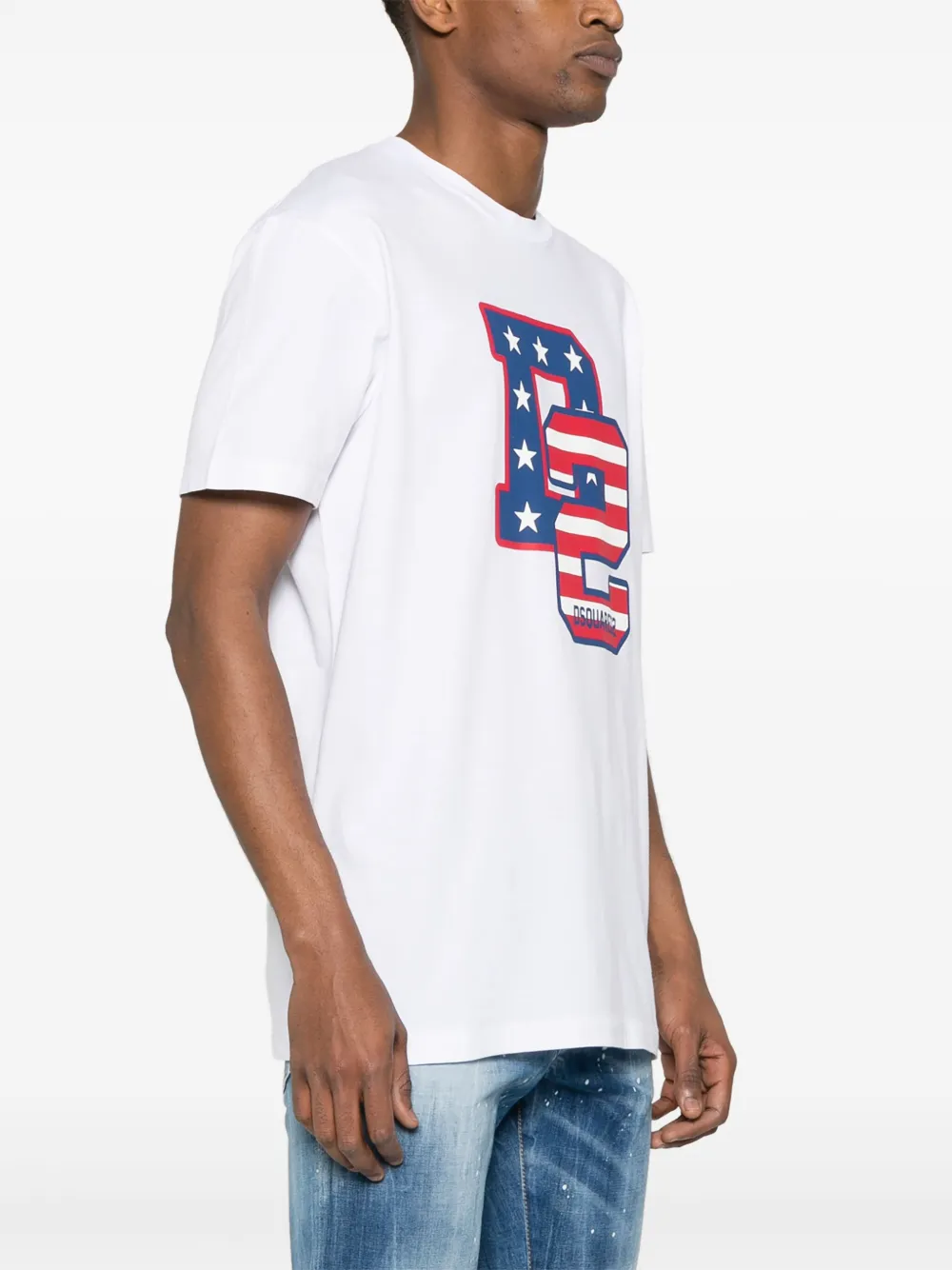Dsquared2 Crew Neck Graphic Print Cotton Jersey Texture In White